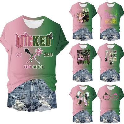 Женская повседневная футболка с принтом, пуловер с круглым вырезом, топ с коротким рукавом