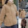 Женское однотонное пальто с воротником-стойкой, плюшевый теплый кардиган с завязками и длинными рукавами, флисовая верхняя одежда с карманами на молнии