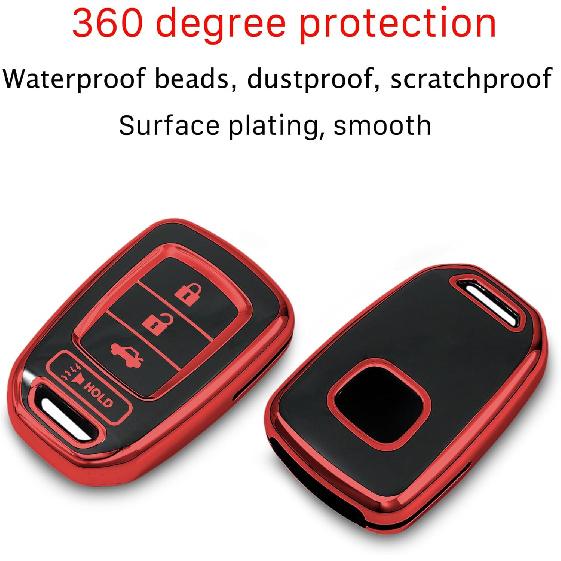 Key fob Cover case Compatible with Honda Accord Civic CR-V LX Remote Key Vehicle Accessories 4-Buttons Soft TPU Protection Key Shell/Skin(red)