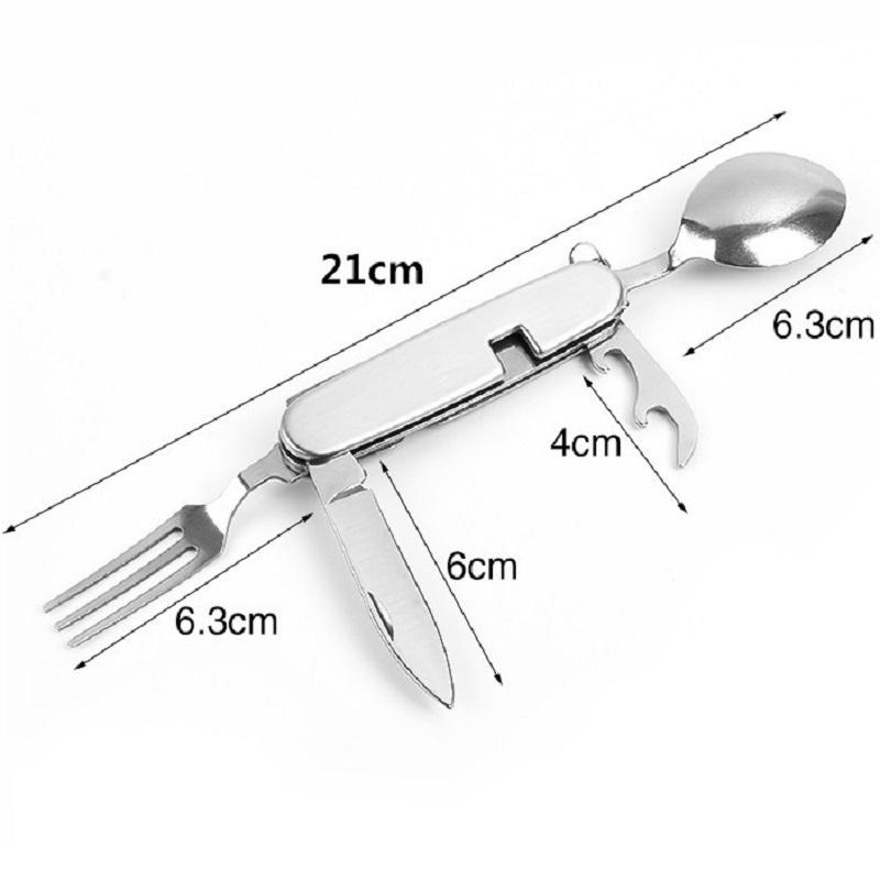 1 Pcs Outdoor Camping Tableware Folding Spoon and Fork Stainless Steel Portable Pocket Set