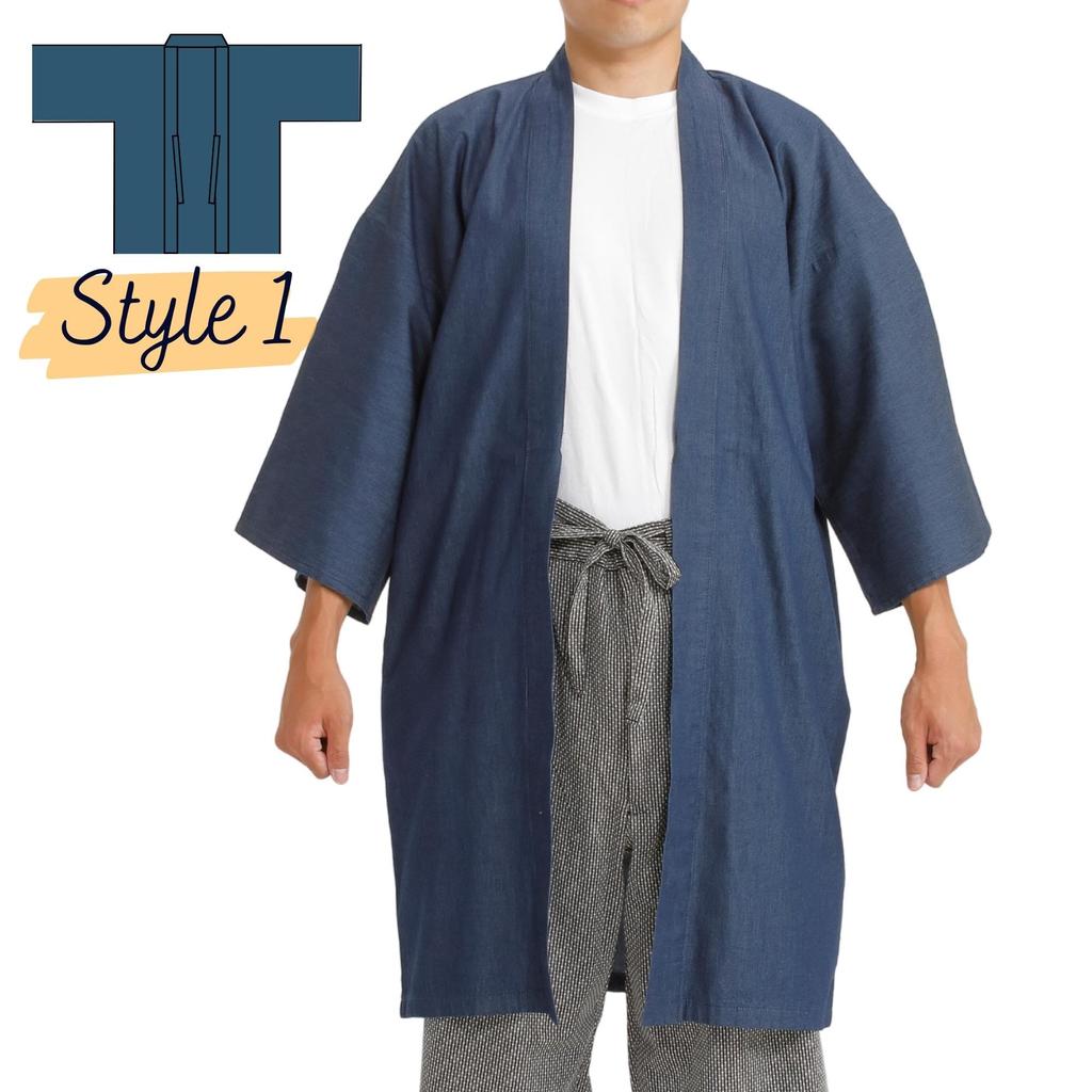 Happy Yarn Dyed Denim Fabric Oz Thin Long Hanten Underwear Happi Cover 3WAY Cotton Plain Navy LL [Edo Ten] 4.5 100% Men's Women's (XL)