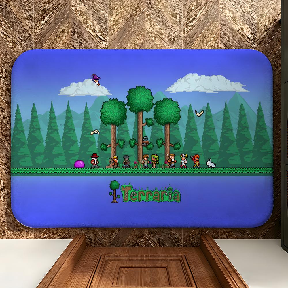 Игровой коврик для пола T-Terraria, мягкий фланелевый коврик для прихожей, нескользящий, впитывающий влагу, коврик для пола в ванную комнату, спальню