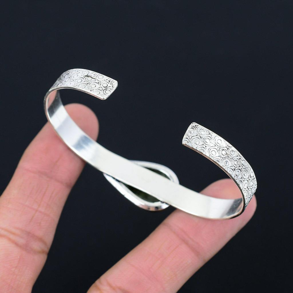 Daughters Day Deal 925 Sterling Silver Natural Moss Prehnite New Bangle Bracelet