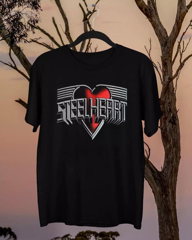 Steelheart Band Heart Logo Black Cotton T Shirt Full Size S-5XL