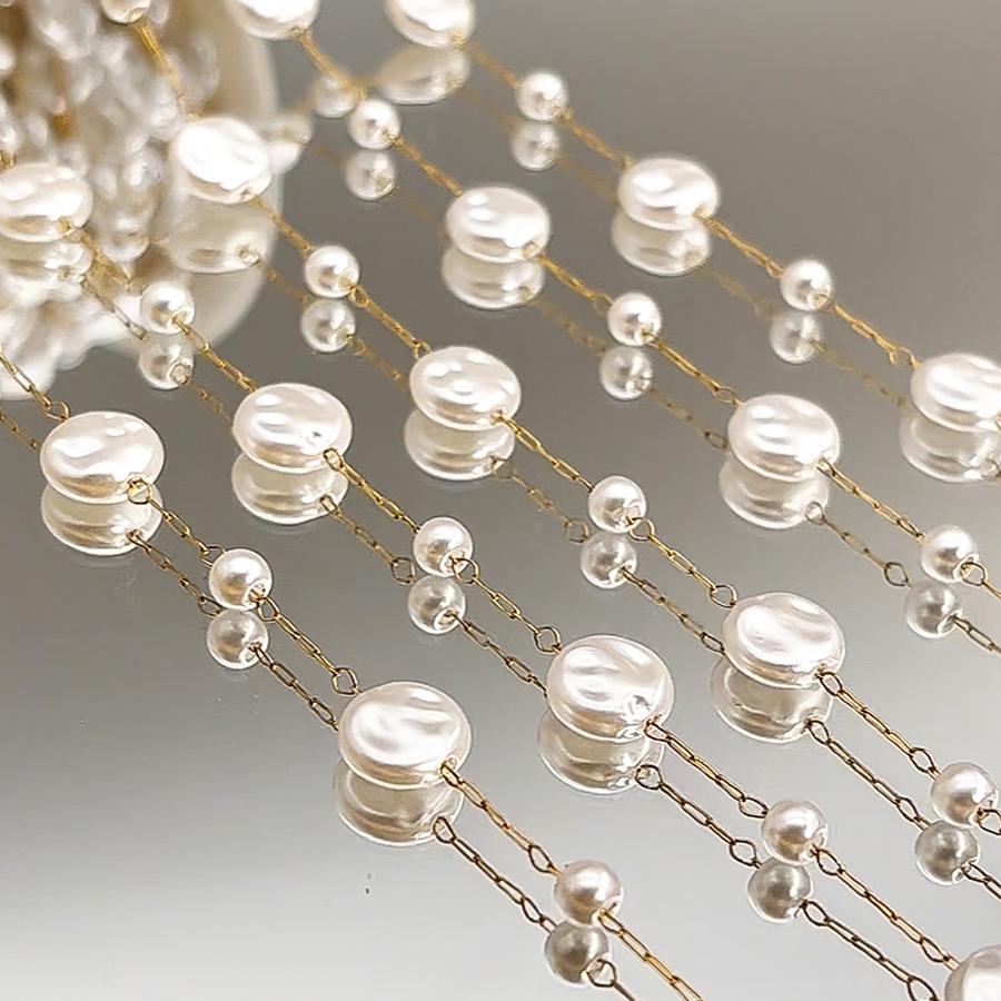0.5M 1M Irregular Imitation Pearl Beaded Chains Metal Necklaces Bracelets Bead Chain Women Clothing Jewelry Making DIY Supplies