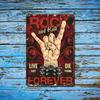 Металлическая жестяная табличка Rock and Roll Постер Heavy Metal Музыки с жестом 'Рок-рука' Красный Черный Ретро Гараж Бар для Мужской Комнаты L