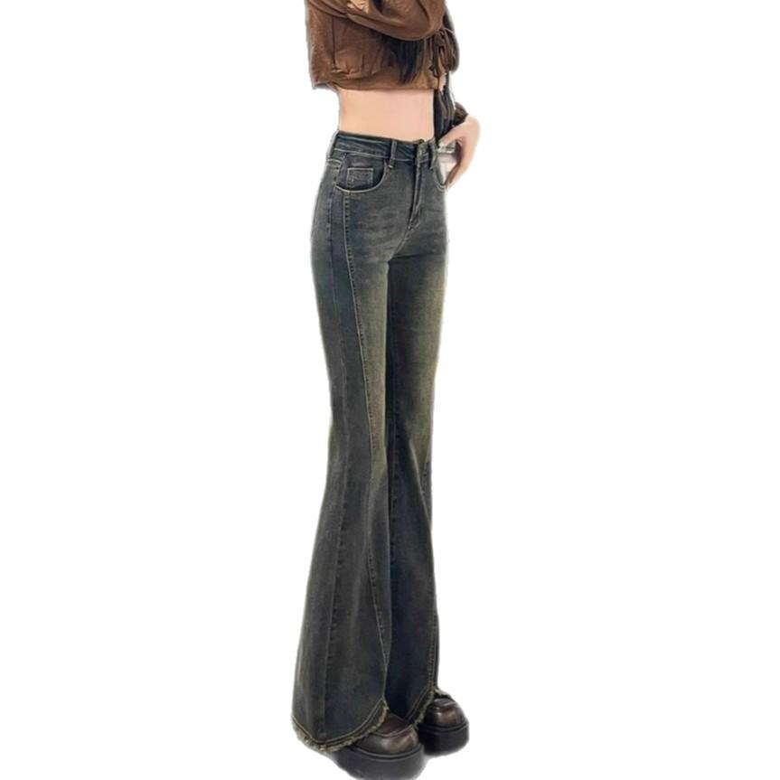 Comfortable Large Size Old Do Old Burlap Micro Flare Jeans Women Spring High-waisted Slim Dragging Floor Skinny Horseshoe Trousers Long Denim Pants