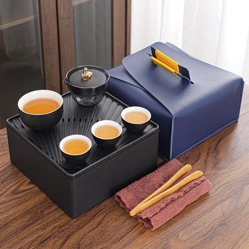 Coarse pottery travel tea set Portable Yutu Kuaike cup storage box Business souvenir
