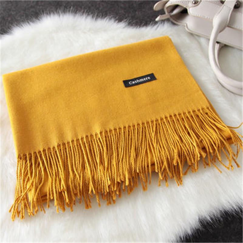 70*200 см осенне-зимний новый женский кашемировый шарф однотонный имитация кашемира шарф толстая вышитая кашемировая шаль