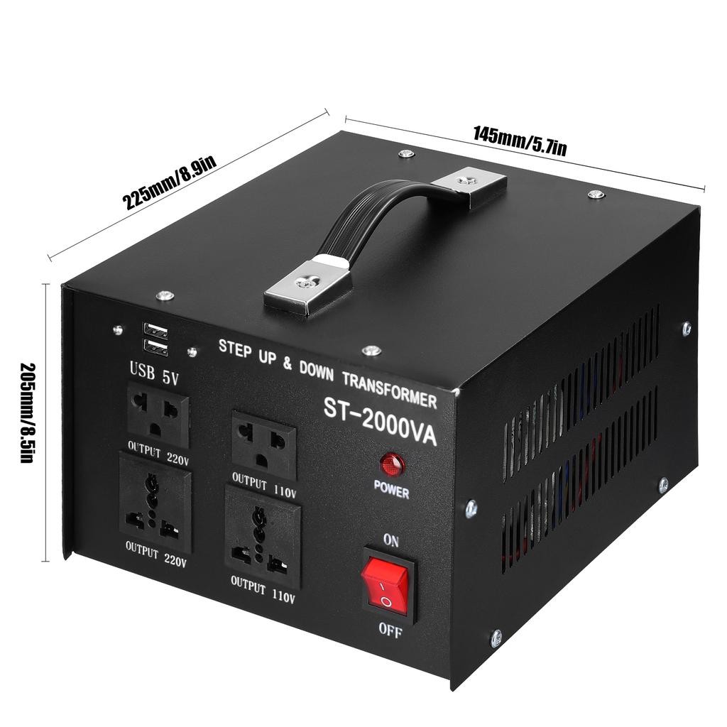 Step Up&Down Transformer Compact Size Voltage Converter 2000VA Portable Home Electrical Appliances