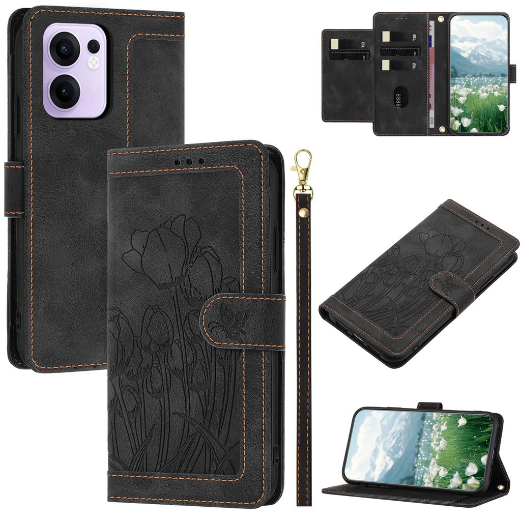 Для Oppo Reno13 F 5G (Reno 13 FS 5G)/4G Чехол Тюльпан Кожаный Чехол для Телефона с 5 Слотами для Карт Кошелек
