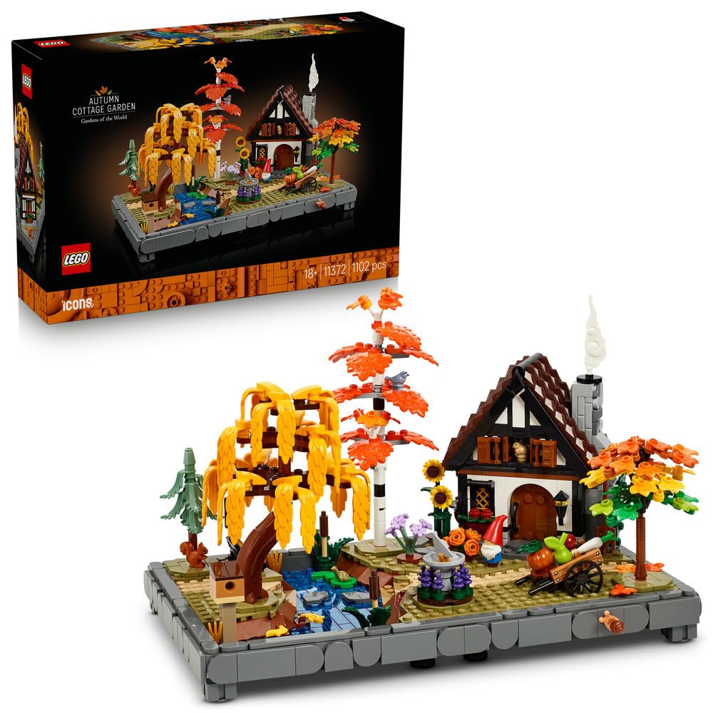 LEGO Icon Осенний Домик Сад Игрушка, Подарок на День Рождения, Строительные Блоки, Декор для Дома Мужской и Женский, Стильный, Искусственные Растения, Искусственная Зелень (11372)