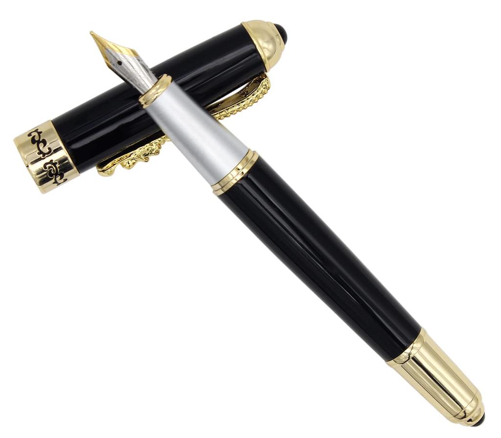 Gullor Перьевая ручка с чернилами Золотой дракон Представительская Плавная Тонкое черное Конвертер, Зажим, Ручка, Письмо, Перо,