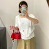 Women's Round-neck Top Women's Embroidered Knitted Sweater Chubby Girl Casual Loose Short-sleeved T-shirt