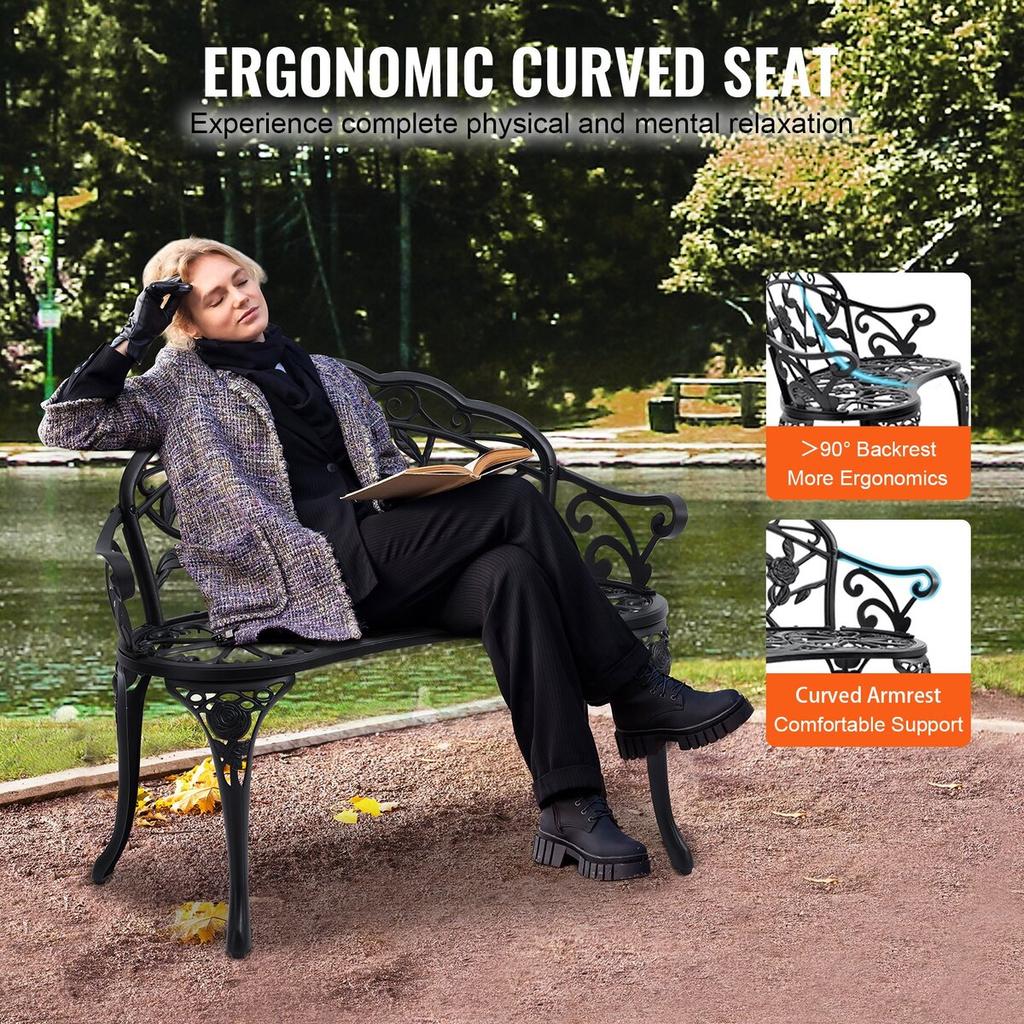 Outdoor Bench, 38.8 inches Metal Garden Bench for Outdoors, 480 lbs Load Capacity Bench, Outdoor Garden Park Bench with Backrest and Armrests, Patio