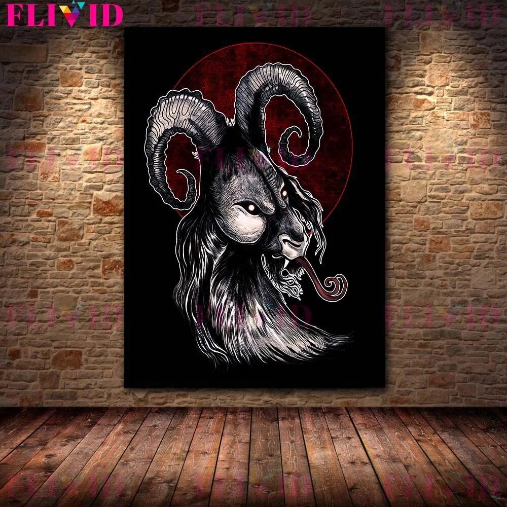 Кровожадный ягненок и змея, сова, винтажное ужасное животное, настенное искусство, холст, картина, сова и коза, человек, абстрактный плакат с принтом, декор без рамки