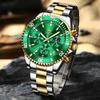 OLEVS Men's Watch Stainless Steel Band Date Display Chronograph 40mm Business Formal Waterproof 10 ATM Gold blue white