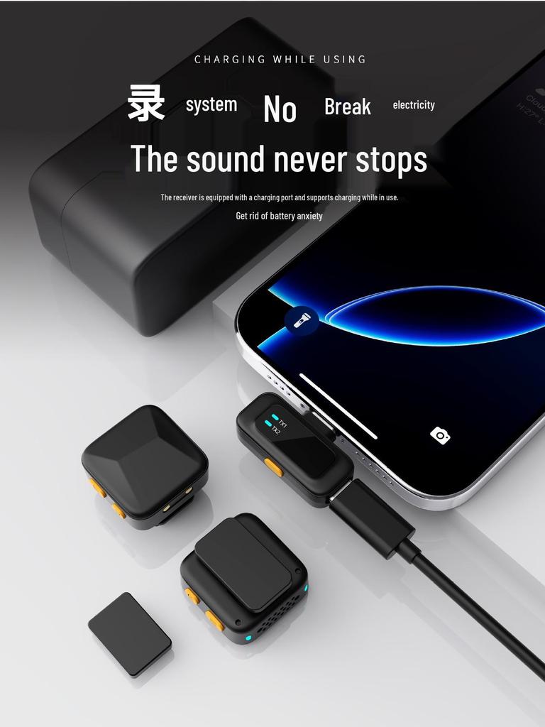 Q19 Беспроводной петличный микрофон Bluetooth с двойным интерфейсом и шумоподавлением для прямых трансляций и записи.