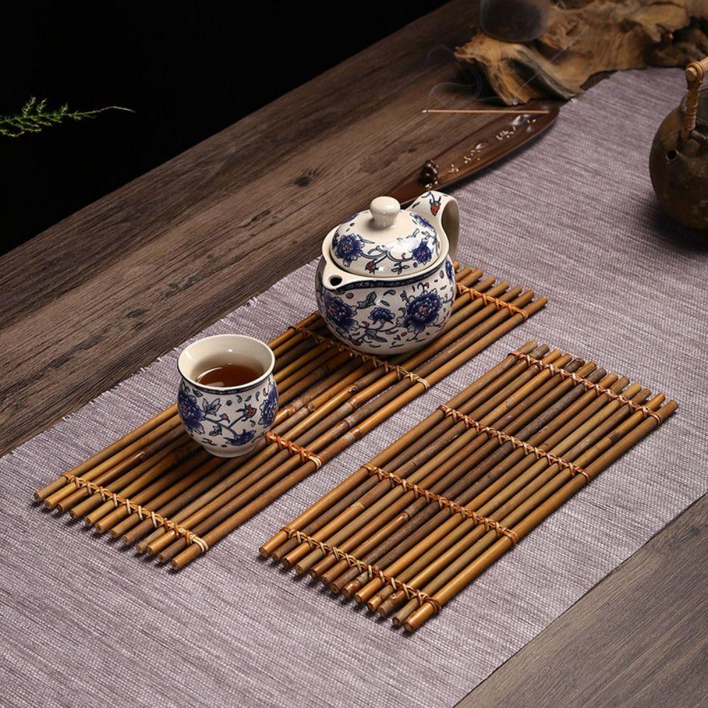 Sqaure Rectangle Bamboo Raft Coaster Bamboo Anti-slip Mat Multi-purpose Heat Insulation Pad Tea