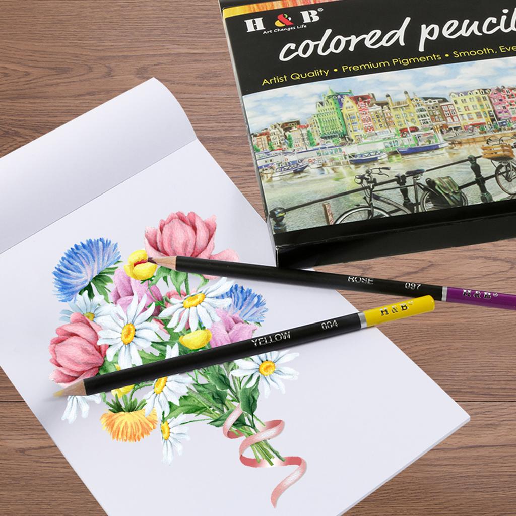 Набор цветных карандашей H&B 72 цвета, предварительно заточенные цветные карандаши для эскизов, художественные принадлежности для студентов, взрослых, художников