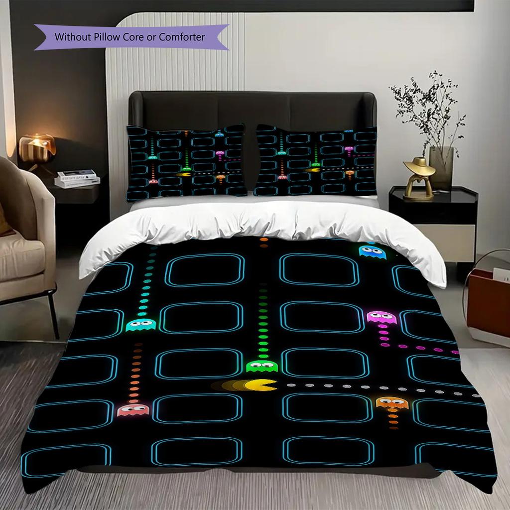 Classic PacMan Maze Adventure Three-piece set(1 * duvet cover + 2 * pillowcase, without core) Christmas birthday gift Bedding set