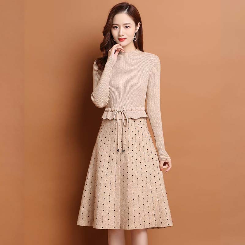 Женский весенне-осенний модный теплый свитер, темпераментная рубашка средней длины для самостоятельного выращивания, трикотажное платье
