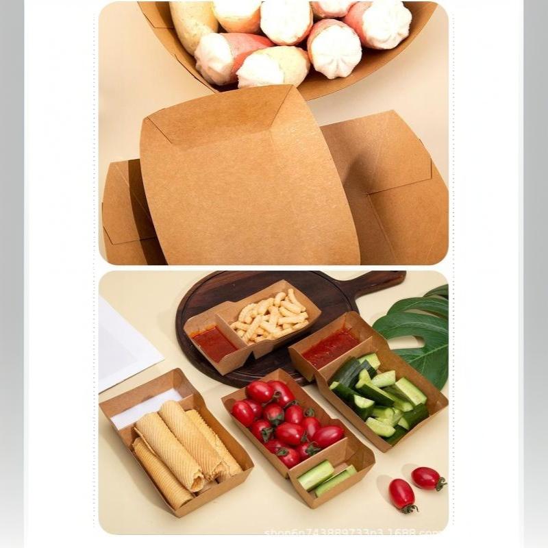 50Pcs Kraft Boat Tray Disposable Hotdog Boats Kraft Paperfood Packing Tray Snacks Disposable Kraft Paper Boat-Shaped Trays