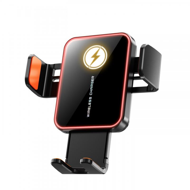 Mini Car Phone Holder With Wireless Charging 15W Fast Charge 360 Rotating Mount Dashboard Metal Grip Base