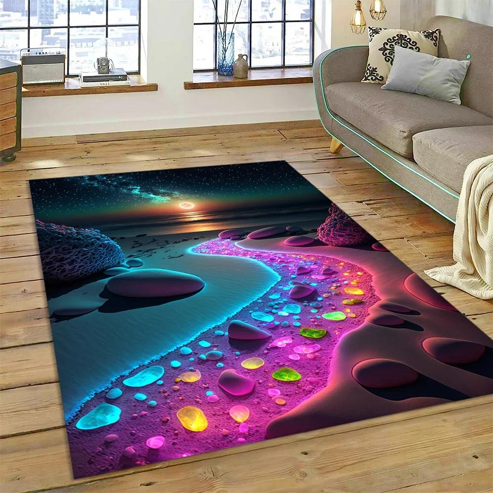 2025 New Style Colorful Pebble Rainbow Road Beach Stone Nature Carpet Rug for Living Room Bedroom Home Sofa,Non-slip Floor Mat