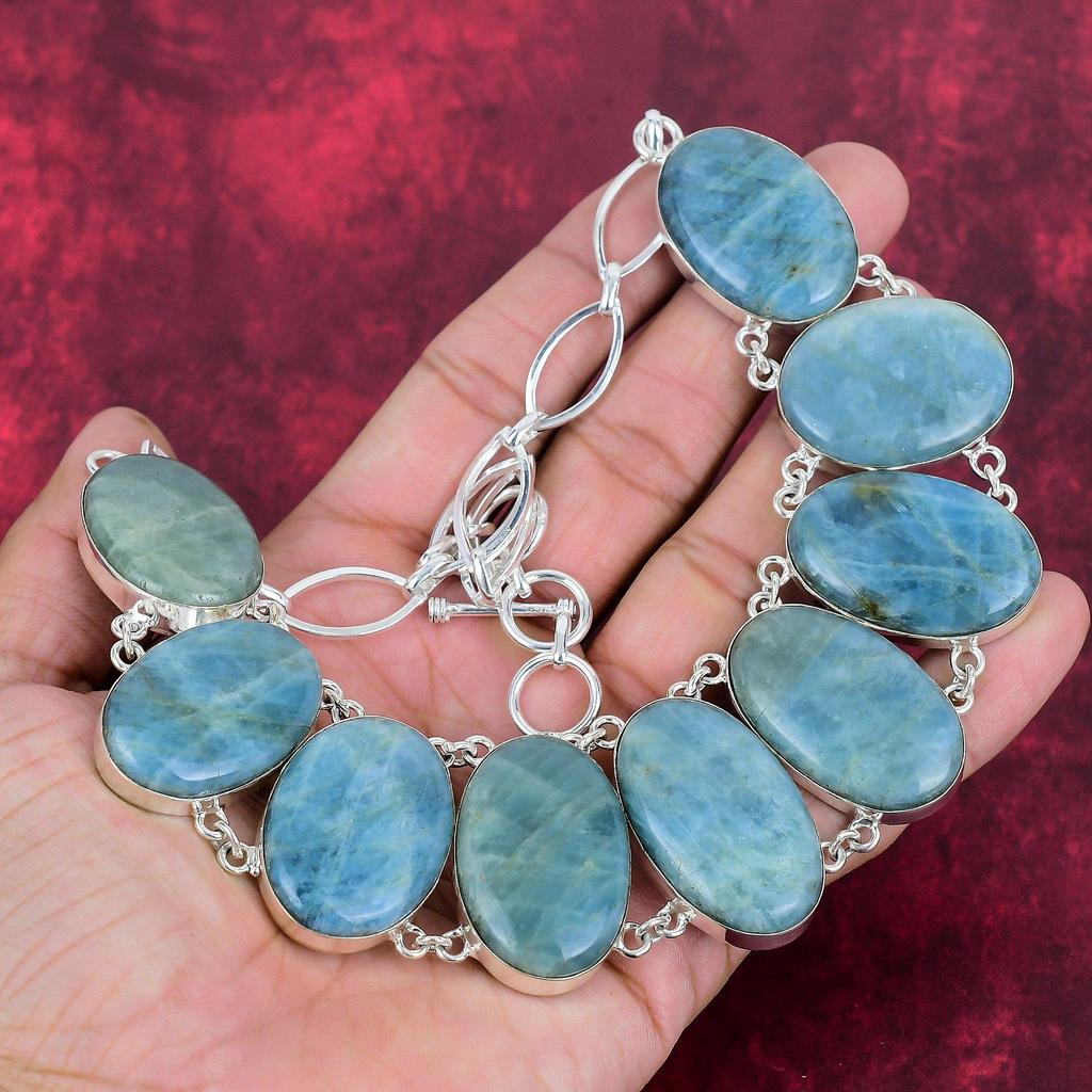 Ювелирные изделия из натурального драгоценного камня аквамарин, браслет и ожерелье из цельного серебра 925 пробы, ювелирные изделия ручной работы, уникальный комплект ювелирных изделий в подарок маме