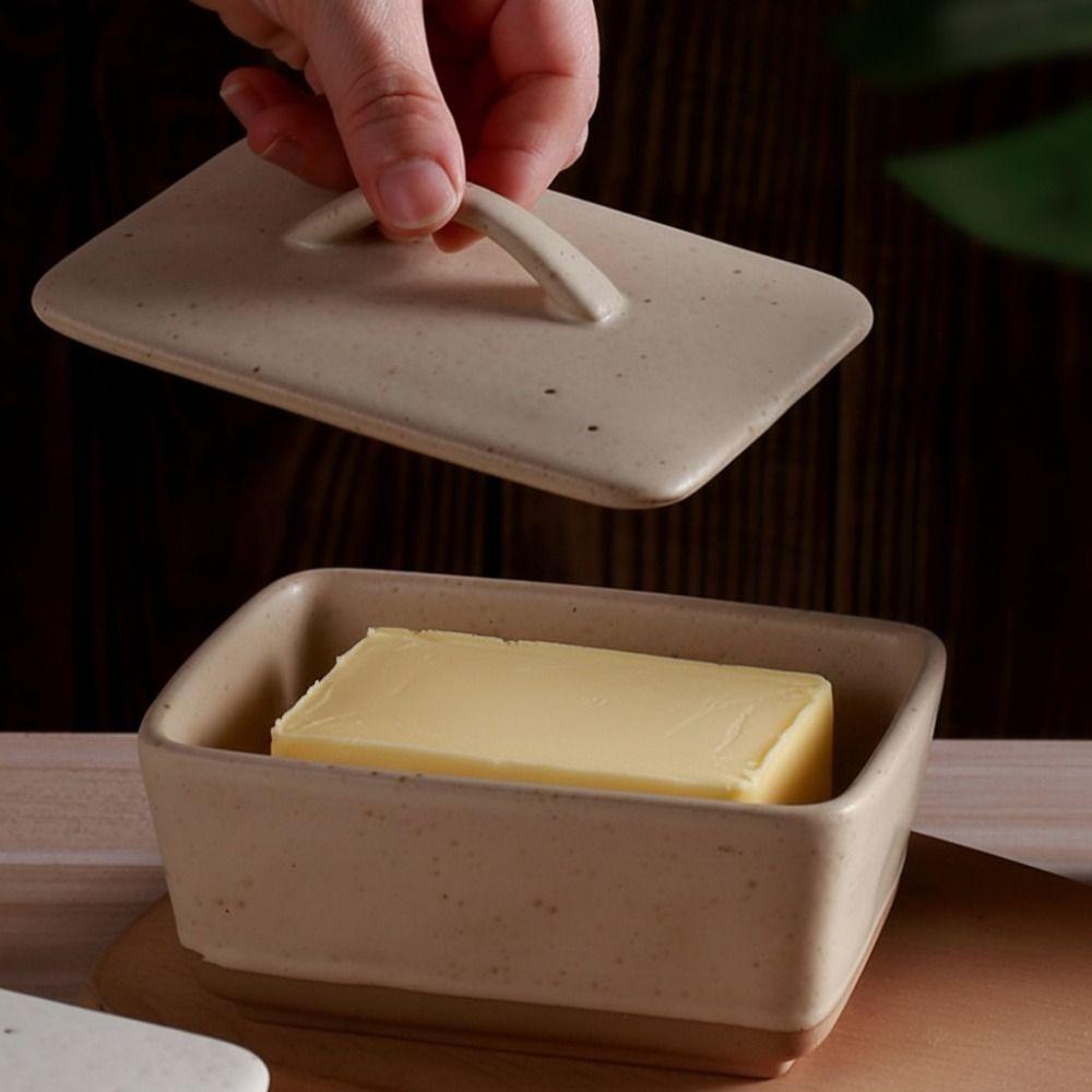 Anti-odor Butter Dish Rectangular Cheese Storage Box Simple Vintage Ceramic Butter Box  Bread
