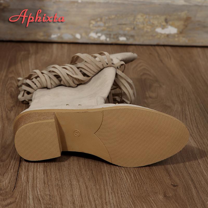 Fashion Aphixta Blue Fringe Dec Pointed Toe Knee Boots Women Winter Autumn Shoes Side Zip Med Heels Women Boots Big Size 43