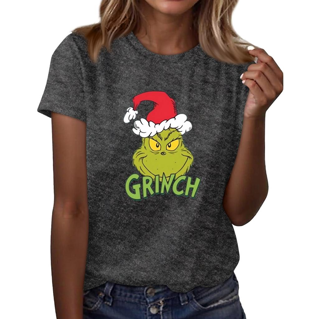 Женский повседневный рождественский принт с короткими рукавами и круглым вырезом, свободный пуловер, топ