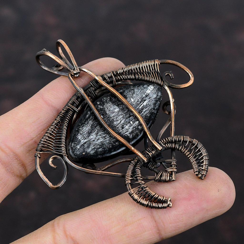 Подвеска с Глазом Фатимы черного цвета, обернутая медной проволокой, Подвеска с черепахой, Украшения из драгоценных камней, обернутые проволокой, Подвеска в стиле бохо ручной работы, Медные украшения