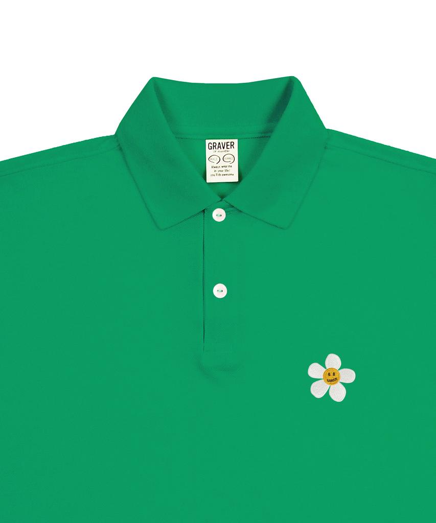 GRAVER [Unisex] Flower Embroidered Pique Short Sleeve T-Shirt_Green