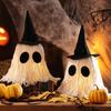 Halloween Hanging Ghost Decoration LED Light Up White Cotton Rope Ghost with Witch Hat for Indoor Outdoor Home Party Decor