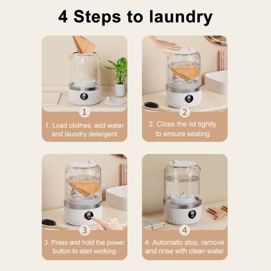 Portable Mini Washing Machine Automatic Laundry Cup for Underwear & Socks Quiet Operation Efficient Baby Clothes Washer for Travel Camping