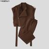 INCERUN Two Pieces Sets Men Zip-up Sleeveless Cropped Waistcoat and Long Cargo Pants Outfits