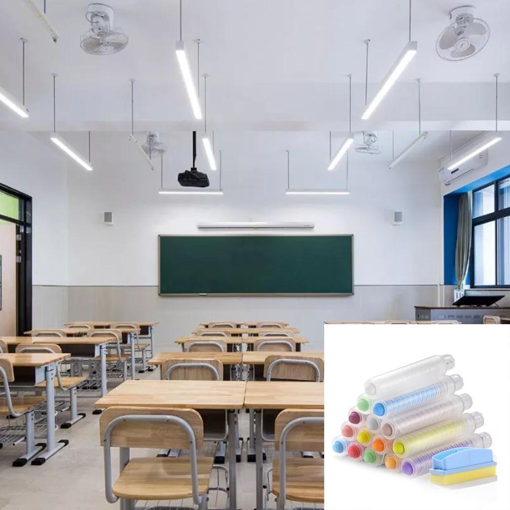 15Pcs Dustless Chalk Washable Colored Sidewalk Chalk with Chalk Holder Whiteboard Eraser for Chalkboard Blackboards