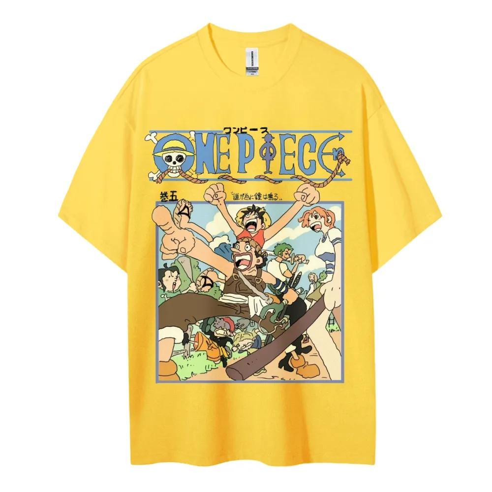 Аниме One Piece Производные Луффи Усопп Печать Мужская и Женская Летняя Мода Дышащая Уличная Футболка с Коротким Рукавом