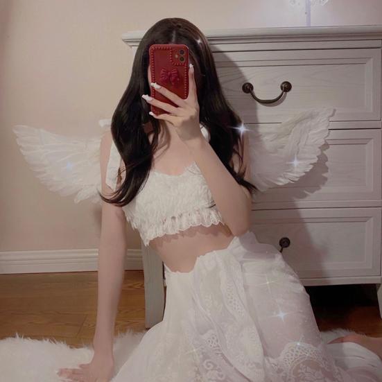 Набор крыльев для косплея: крылья ангела с перьями и повязкой на голову, волшебная палочка, костюм ангела на Хэллоуин для ролевой игры