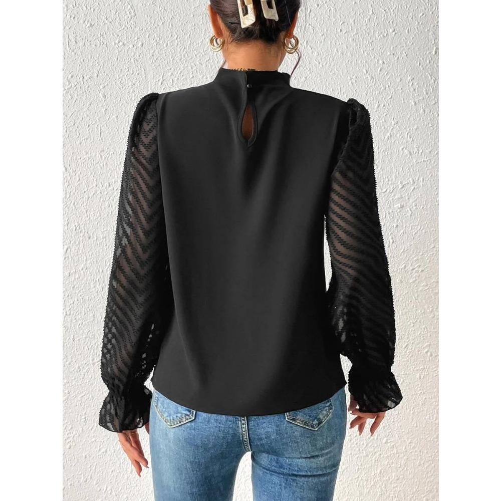 IHUASU Женский топ осень-зима с полувысоким воротом и длинными рукавами из шифона в стиле пэчворк