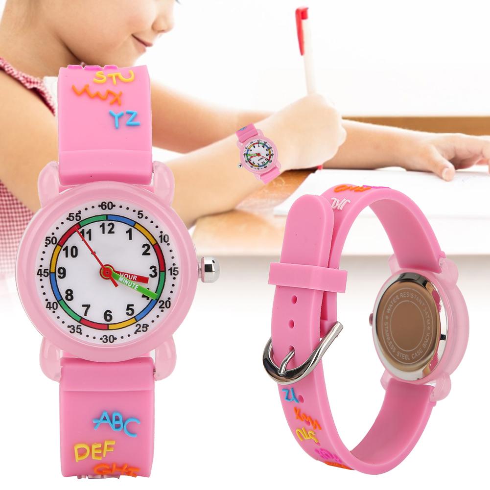 Детские водонепроницаемые часы с рисунком из мультфильма, детские наручные часы с функцией распознавания времени, розовый
