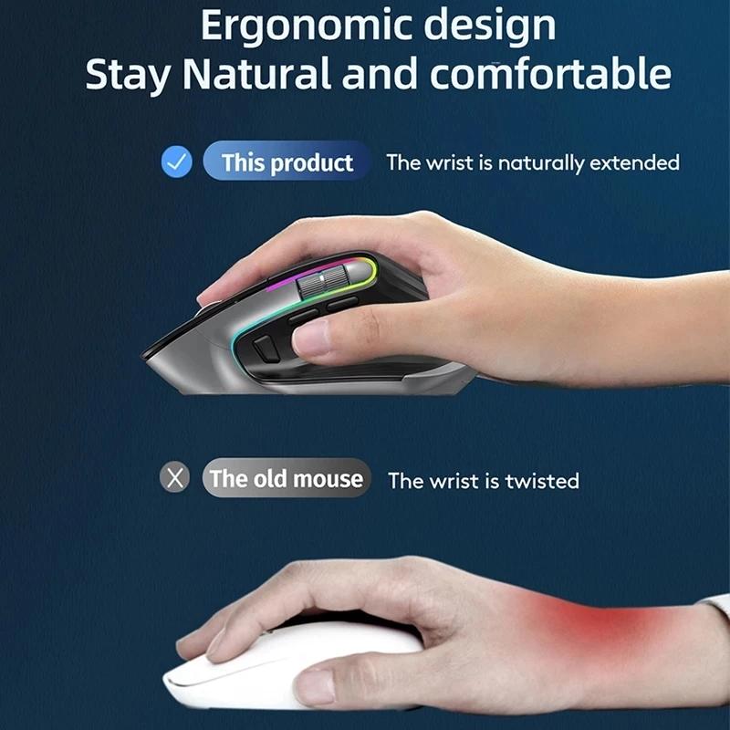 Беспроводная мышь KuWFi Bluetooth5.0 + 2,4 ГГц, двухрежимная игровая USB-мышь, эргономичная перезаряжаемая бесшумная вертикальная мышь для