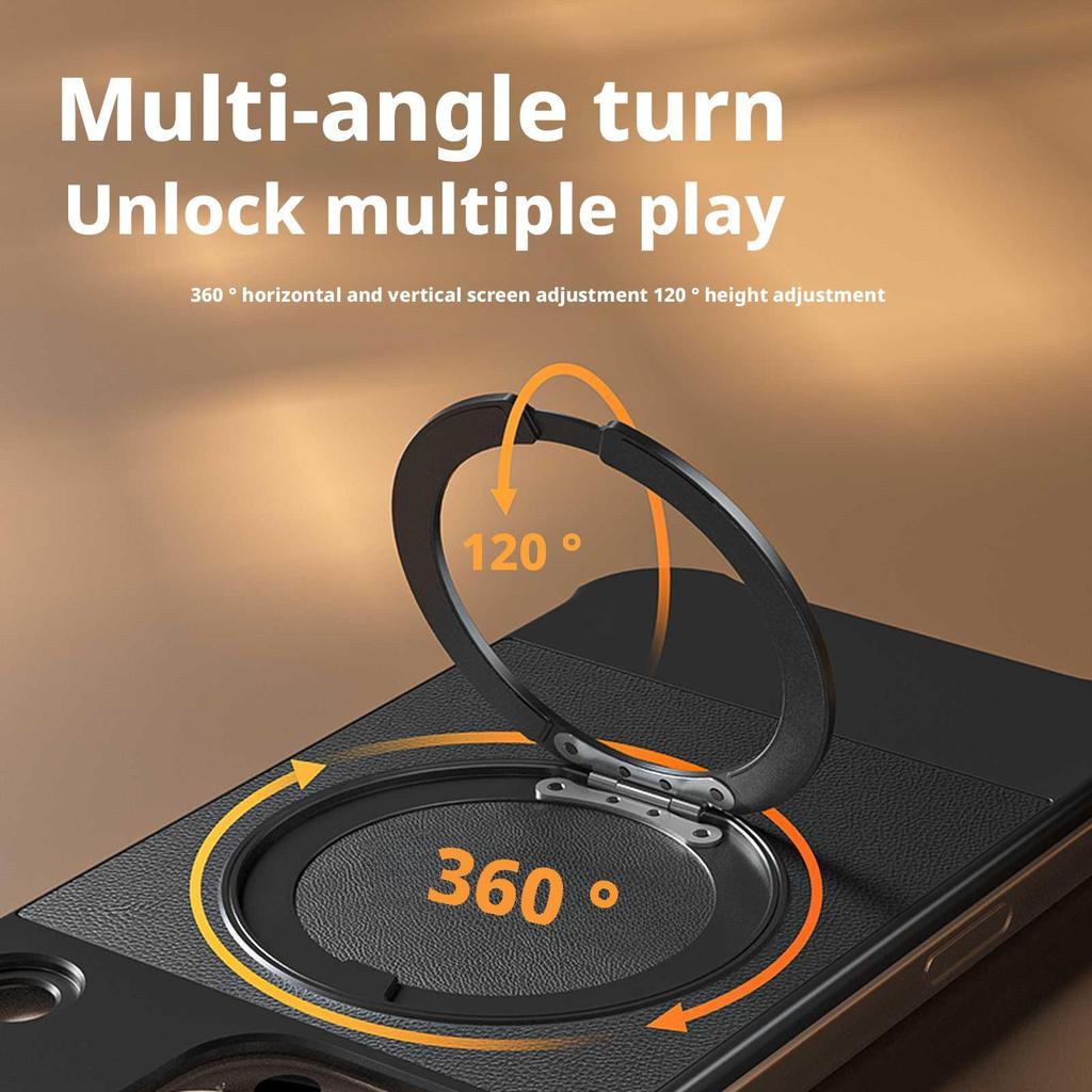 Магнитный чехол для iPhone 14 Pro Max с подставкой, безрамочная задняя крышка для телефона из ПУ+металла, защита от падений