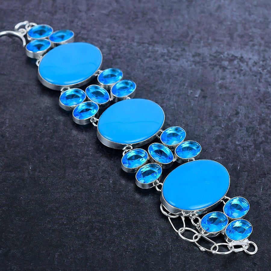 Arizona Turquoise Gemstone Handmade 925 Sterling Silver Bracelet 7-8" F1n52