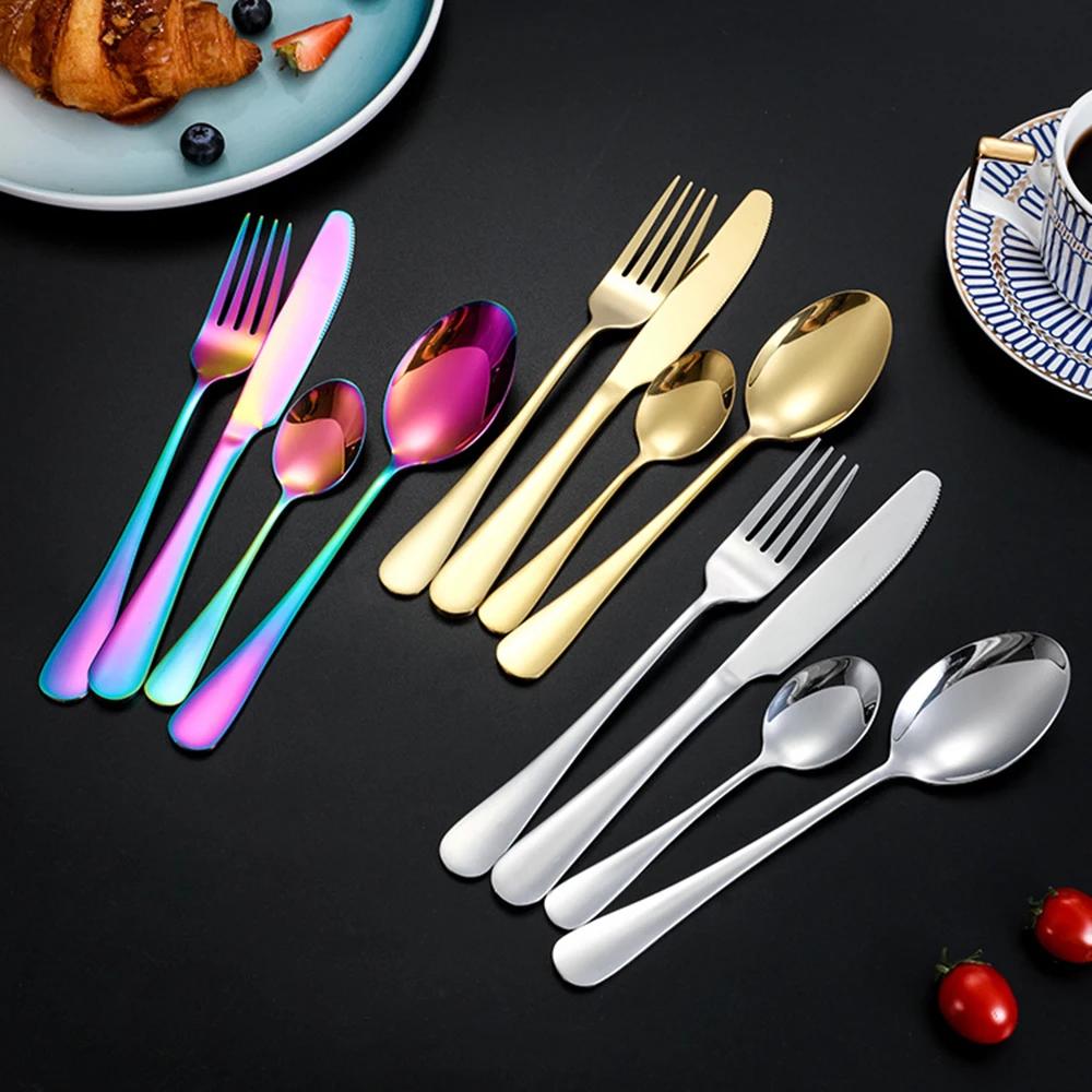 24Pcs Green Gold Tableware Set Stainless Steel Cutlery Kitchen Dinnerware Knife Fork Spoon Restaurant Wedding Flatware Set