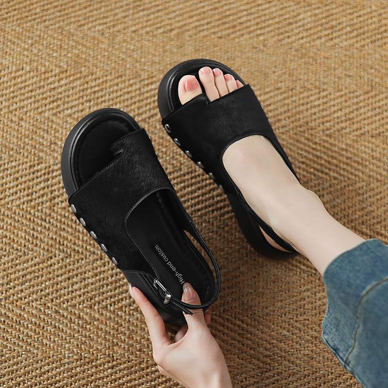 Krazing Pot Конский волос натуральный мех летний размер 42 европейский дизайн толстая подошва плоская платформа женские суперзвезда открытый носок сандалии