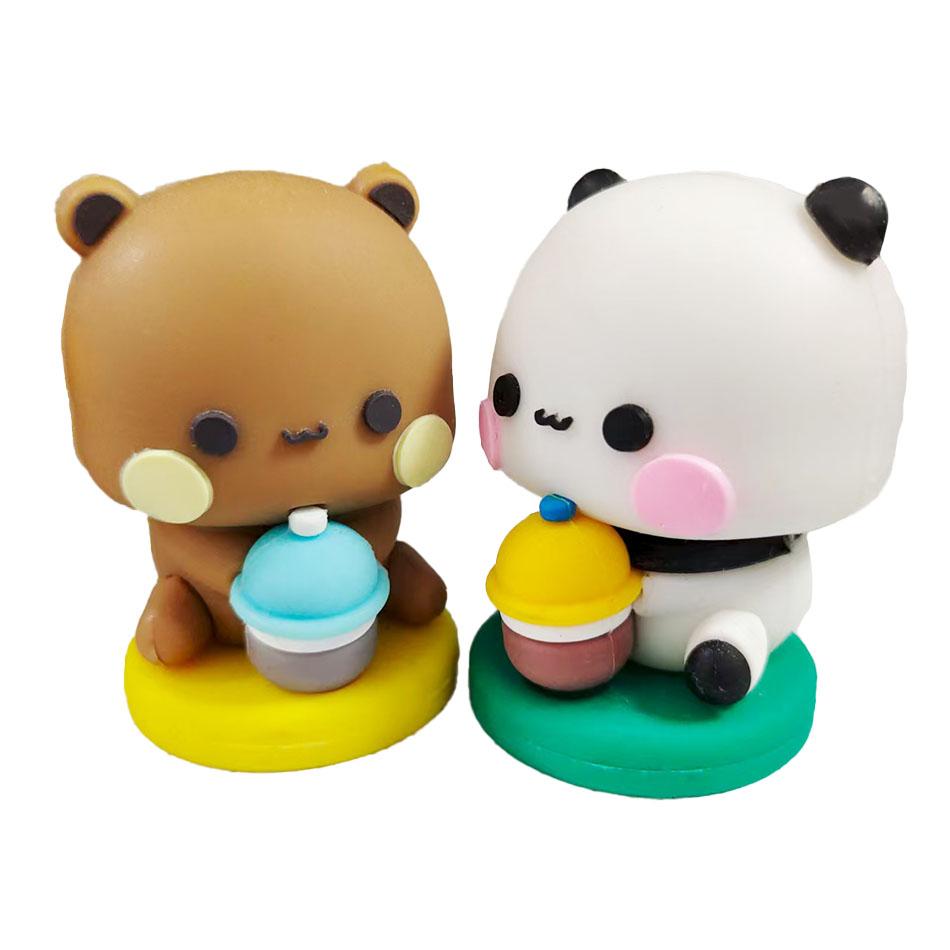 Cute Kawaii Bubu & Dudu Panda Bear Figure Cartoon Exciting Bear Miniatures Collectible Animal Toy Doll Ornament Home Derocation