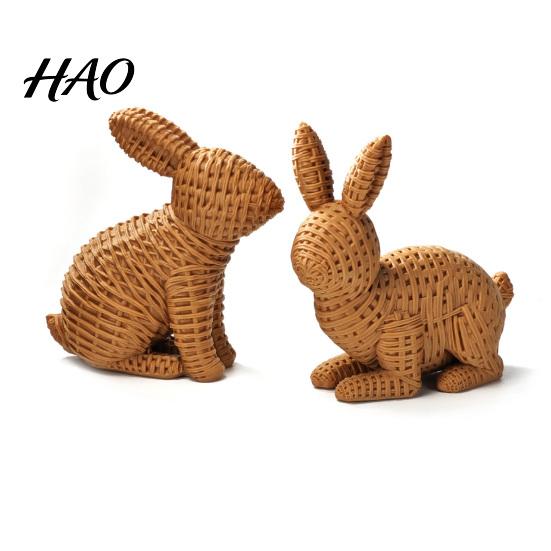 Tabletop Decorative Bunny 3D Printed Wicker?Look Figurine, Rattan Texture Rabbit Statue, Pastoral Style Statue Weather Resistant Ornament for Indoor